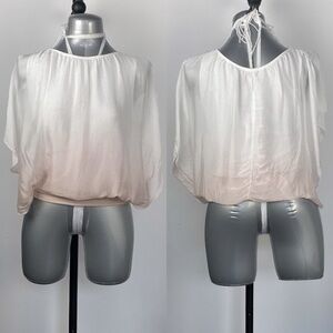 3/$15 White pink ombre 100% silk liner blouse flutter sleeve top sz small